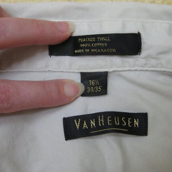 EUC Van Heusen khaki tan beige twill shirt 16.5 34 35 - Picture 3 of 3